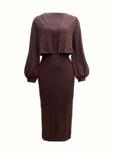 Load image into Gallery viewer, Open Front Long Sleeve Cardigan and Side Slit Cami Dress Set