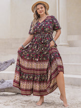 Load image into Gallery viewer, Plus Size Printed V-Neck Short Sleeve Maxi Dress