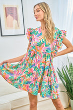 Load image into Gallery viewer, First Love Ruffled Printed Notched Cap Sleeve Dress