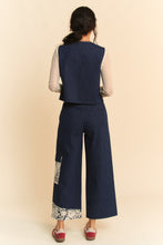 Load image into Gallery viewer, Davi &amp; Dani Lace Patch Open Front Denim Vest