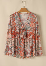 Load image into Gallery viewer, Floral V-Neck Flare Sleeve Blouse