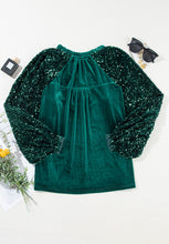 Load image into Gallery viewer, Sequin Notched Long Sleeve Blouse