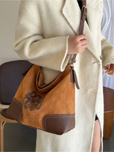 Load image into Gallery viewer, Suede Patch Adjustable Strap Tote Bag