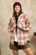 Load image into Gallery viewer, Drawstring Plaid Long Sleeve Hooded Jacket