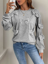 Load image into Gallery viewer, Perfee Bow Round Neck Long Sleeve Sweatshirt