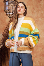 Load image into Gallery viewer, Davi &amp; Dani Contrast Striped Open Front Lantern Sleeve Cardigan