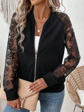 Load image into Gallery viewer, Lace Baseball Collar Zip Up Jacket