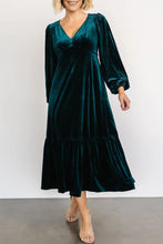 Load image into Gallery viewer, V-Neck Long Sleeve Midi Velvet Dress