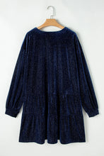 Load image into Gallery viewer, Plus Size Textured Velvet Decorative Button Long Sleeve Dress