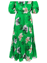 Load image into Gallery viewer, Pleated Floral Off-Shoulder Short Sleeve Midi Dress