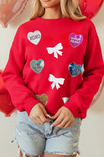 Load image into Gallery viewer, Valentine’s Day Sequin Bow Heart Round Neck Sweatshirt