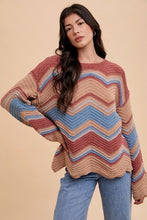 Load image into Gallery viewer, Annie Wear Multi Color Zig-Zag Round Neck Sweater