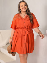 Load image into Gallery viewer, Plus Size Lace Button Up Half Sleeve Dress