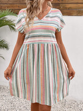 Load image into Gallery viewer, Striped V-Neck Short Sleeve Dress