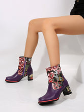 Load image into Gallery viewer, PU Leather Flower Block Heel Boots