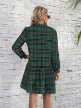 Load image into Gallery viewer, Ruffle Hem Plaid Button Down Long Sleeve Dress