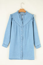 Load image into Gallery viewer, Button Up Notched Long Sleeve Denim Dress