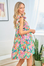 Load image into Gallery viewer, First Love Ruffled Printed Notched Cap Sleeve Dress