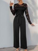 Load image into Gallery viewer, Perfee Lace Round Neck Long Sleeve Jumpsuit