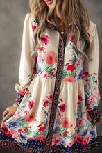 Load image into Gallery viewer, Flower Button Down Lantern Sleeve Dress