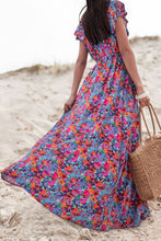 Load image into Gallery viewer, Slit Printed Cap Sleeve Maxi Dress