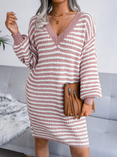 Load image into Gallery viewer, Striped V-Neck Long Sleeve Mini Sweater Dress