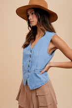 Load image into Gallery viewer, Annie Wear Button Down V-Neck Denim Vest