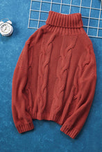 Load image into Gallery viewer, Cable-Knit Turtleneck Dropped Shoulder Sweater