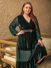 Load image into Gallery viewer, Plus Size Lace Patchwork V-Neck Balloon Sleeve Midi Dress