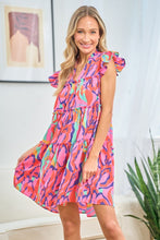 Load image into Gallery viewer, First Love Full Size Printed Ruffle Cap Sleeve Tiered Dress