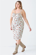 Load image into Gallery viewer, Blue Leopard Plus Size Ruched Floral Square Neck Cami Dress