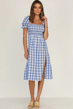 Load image into Gallery viewer, Full Size Slit Plaid Short Sleeve Midi Dress