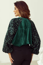 Load image into Gallery viewer, Sequin Notched Long Sleeve Blouse