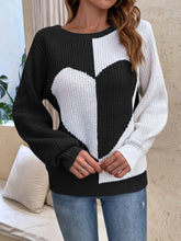 Load image into Gallery viewer, Contrast Heart Round Neck Long Sleeve Sweater