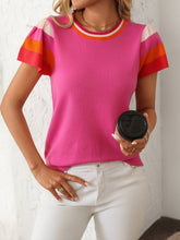 Load image into Gallery viewer, Mandy Contrast Round Neck Short Sleeve Knit Top