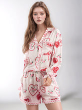 Load image into Gallery viewer, Valentine’s Day Lace Detail Heart Print Collared Neck Top and Shorts Lounge Set