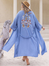 Load image into Gallery viewer, Plus Size Embroidered Tied Open Front Cover Up