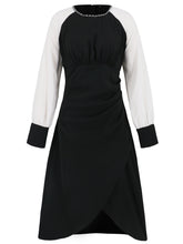 Load image into Gallery viewer, Ruched Contrast Long Sleeve Midi Dress