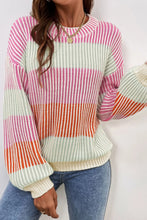 Load image into Gallery viewer, Striped Color Block Round Neck Long Sleeve Sweater