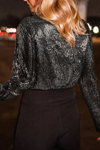 Sequin Surplice Long Sleeve Bodysuit