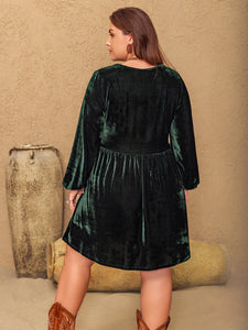 Plus Size Embroidered V-Neck Long Sleeve Dress