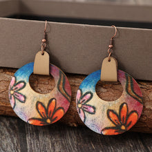 Load image into Gallery viewer, Wooden Flower Round Shape Earrings