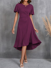 Load image into Gallery viewer, Round Neck Flutter Sleeve Midi Dress