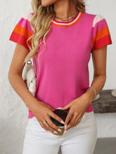 Load image into Gallery viewer, Mandy Contrast Round Neck Short Sleeve Knit Top