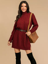 Load image into Gallery viewer, Perfee Slit Turtleneck Long Sleeve Mini Sweater Dress