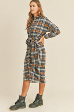 Load image into Gallery viewer, Mable Plaid Flannel Front Tie Button Down Shirt Dress