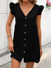 Load image into Gallery viewer, Button Up V-Neck Cap Sleeve Mini Dress