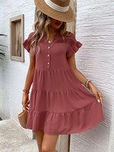 Load image into Gallery viewer, Tiered Notched Flounce Sleeve Mini Dress