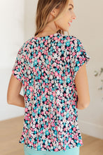 Load image into Gallery viewer, Lizzy Cap Sleeve Top in Navy and Hot Pink Floral