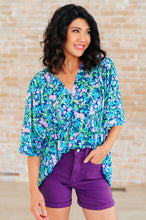 Load image into Gallery viewer, Dreamer Peplum Top in Navy and Mint Floral